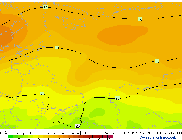 Height/Temp. 925 hPa GFS ENS We 09.10.2024 06 UTC