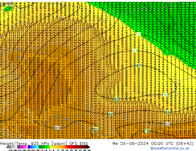 Hoogte/Temp. 925 hPa GFS ENS wo 25.09.2024 00 UTC