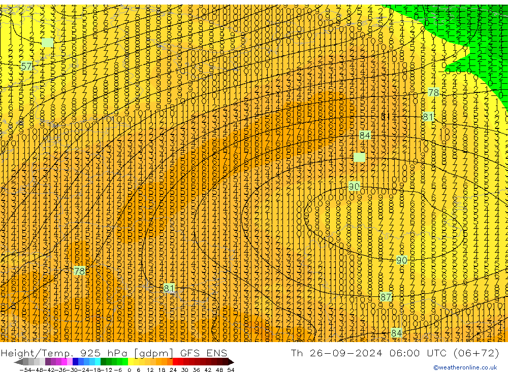 Height/Temp. 925 hPa GFS ENS Čt 26.09.2024 06 UTC