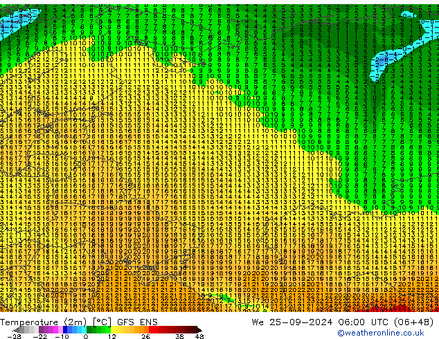 Sıcaklık Haritası (2m) GFS ENS Çar 25.09.2024 06 UTC