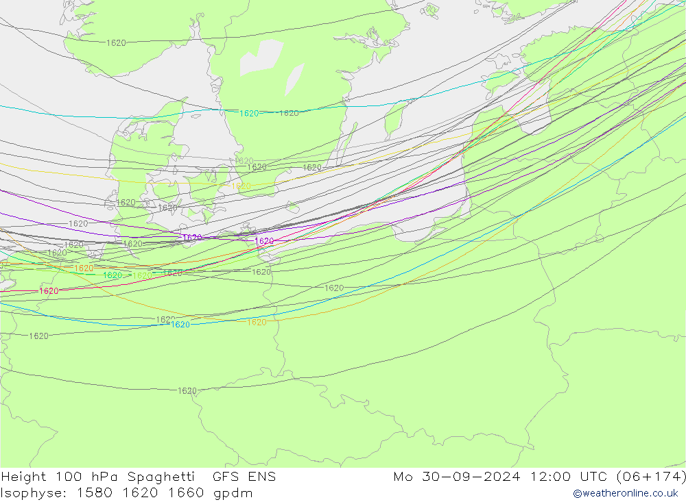 Hoogte 100 hPa Spaghetti GFS ENS ma 30.09.2024 12 UTC