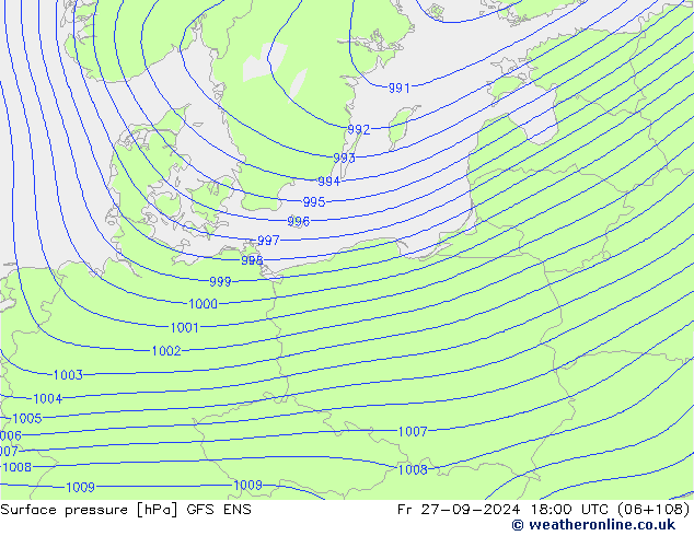 Presión superficial GFS ENS vie 27.09.2024 18 UTC