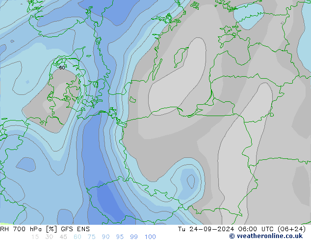 RH 700 hPa GFS ENS Tu 24.09.2024 06 UTC