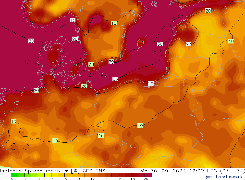 Isotaca Spread GFS ENS lun 30.09.2024 12 UTC