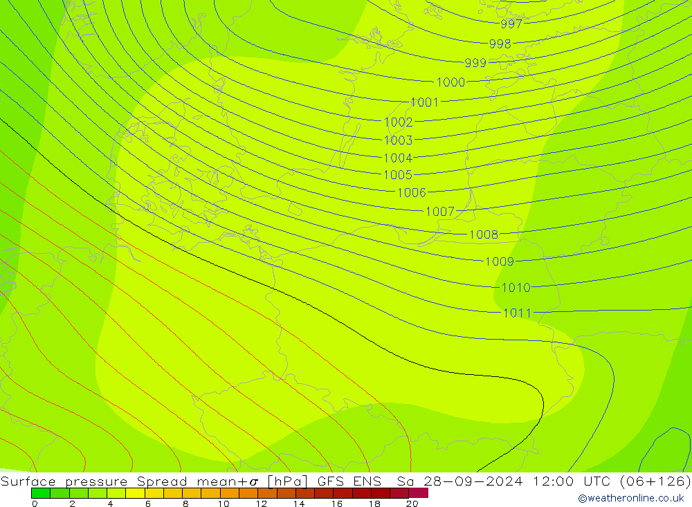 Surface pressure Spread GFS ENS Sa 28.09.2024 12 UTC