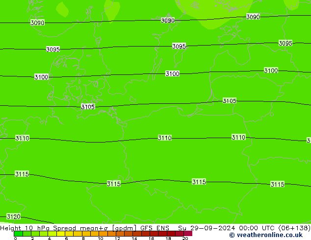 Height 10 hPa Spread GFS ENS  29.09.2024 00 UTC