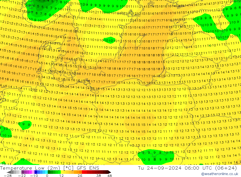 Temperature Low (2m) GFS ENS Tu 24.09.2024 06 UTC