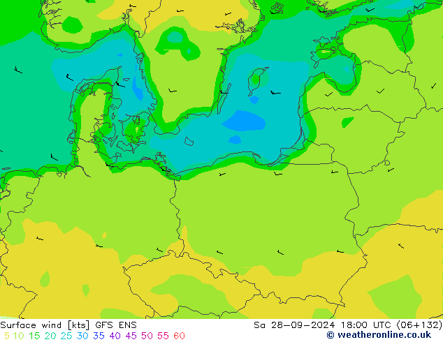 Vent 10 m GFS ENS sam 28.09.2024 18 UTC