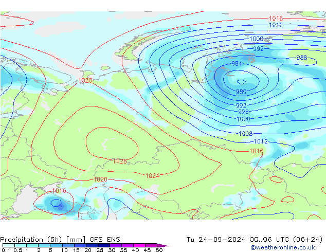 Precipitation (6h) GFS ENS Tu 24.09.2024 06 UTC