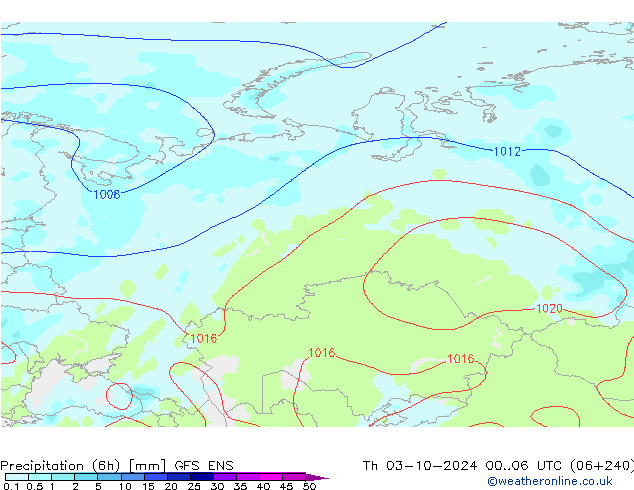 Precipitation (6h) GFS ENS Th 03.10.2024 06 UTC