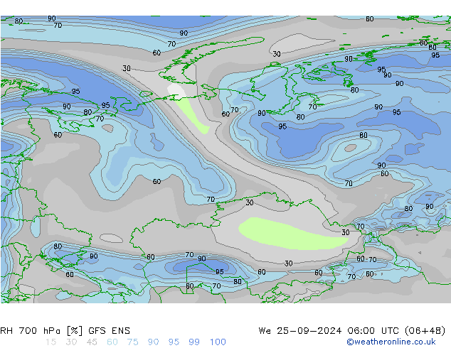 RH 700 hPa GFS ENS śro. 25.09.2024 06 UTC