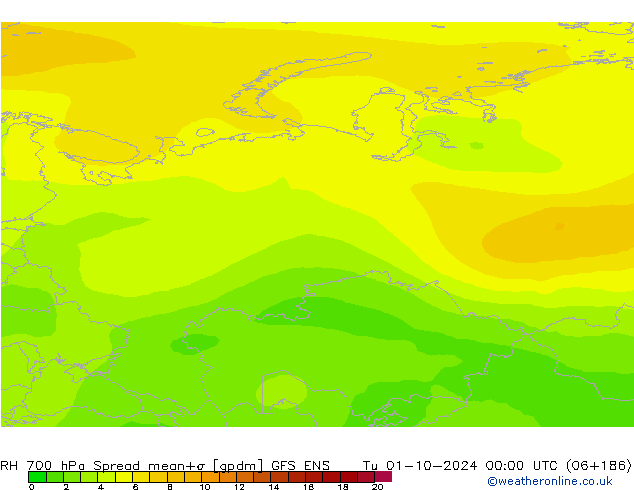 RH 700 hPa Spread GFS ENS Tu 01.10.2024 00 UTC