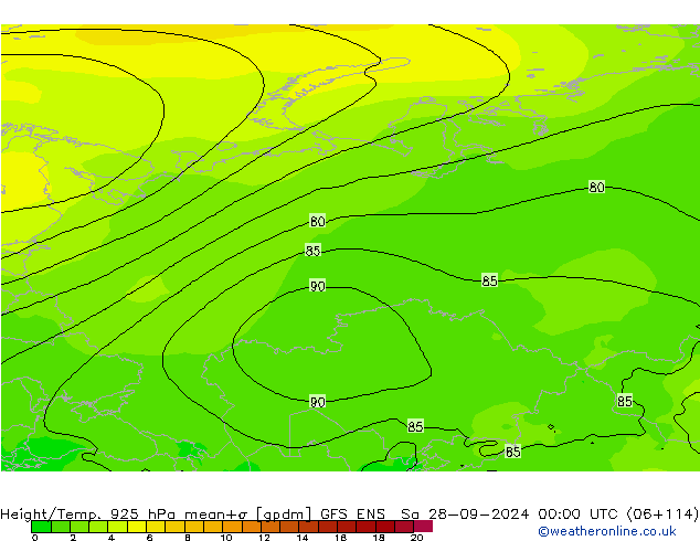 Height/Temp. 925 hPa GFS ENS Sa 28.09.2024 00 UTC