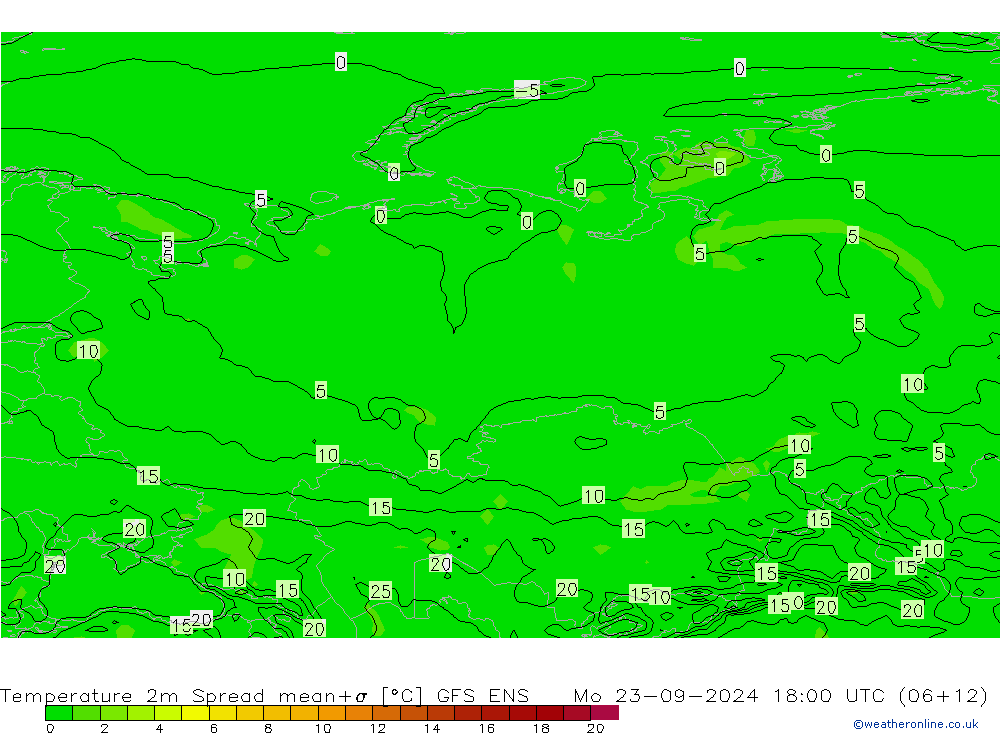 Sıcaklık Haritası 2m Spread GFS ENS Pzt 23.09.2024 18 UTC