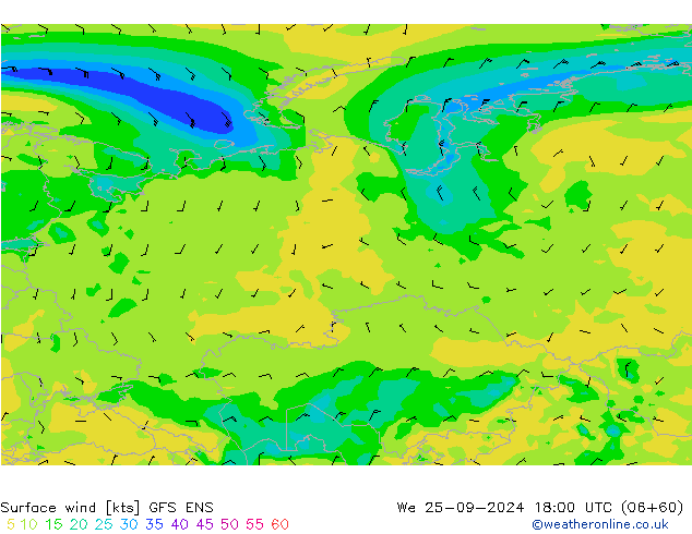 Vent 10 m GFS ENS mer 25.09.2024 18 UTC