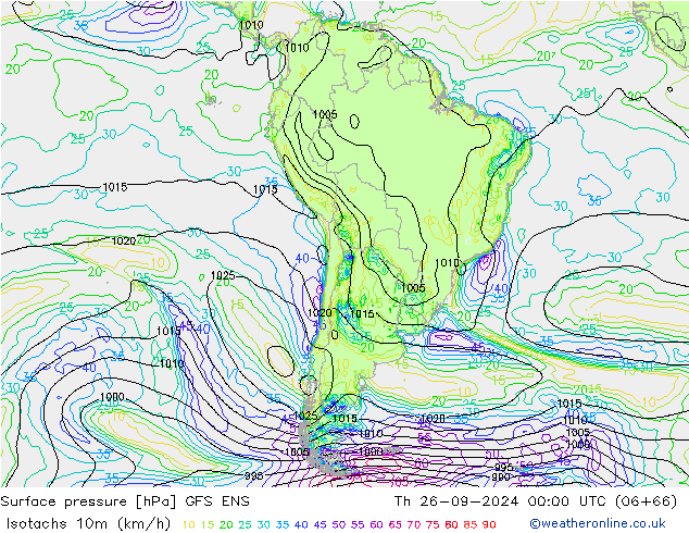 Isotaca (kph) GFS ENS jue 26.09.2024 00 UTC