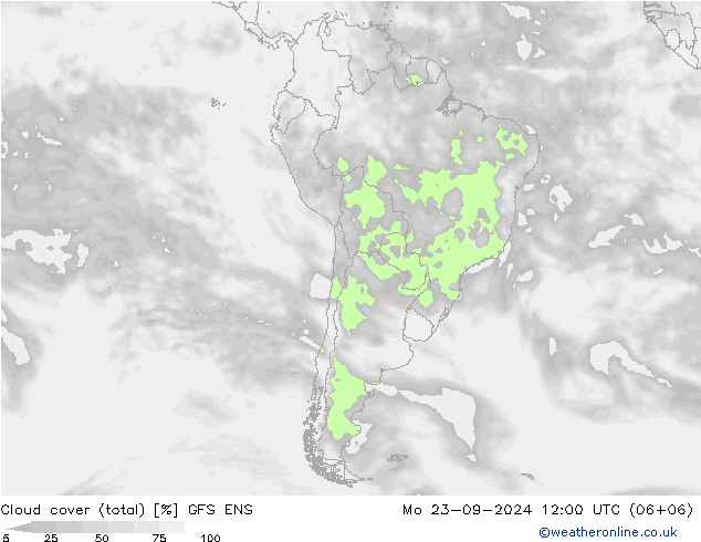 Cloud cover (total) GFS ENS Mo 23.09.2024 12 UTC