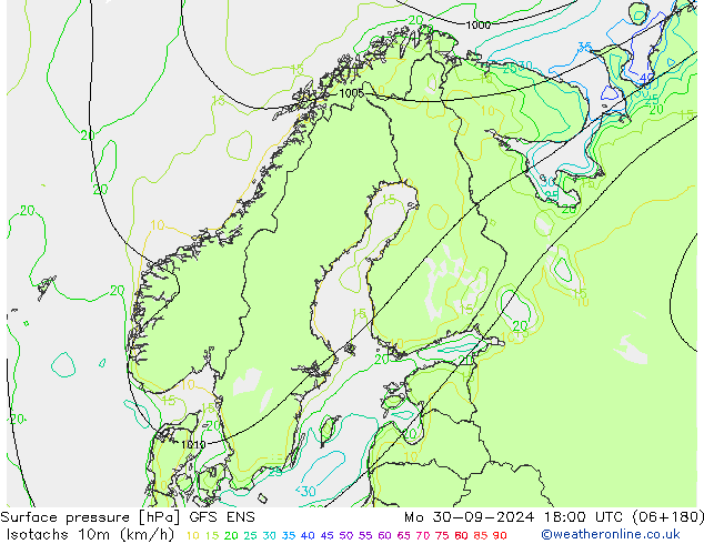 Isotachs (kph) GFS ENS пн 30.09.2024 18 UTC