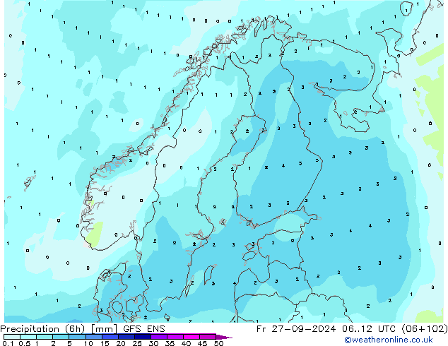 осадки (6h) GFS ENS пт 27.09.2024 12 UTC