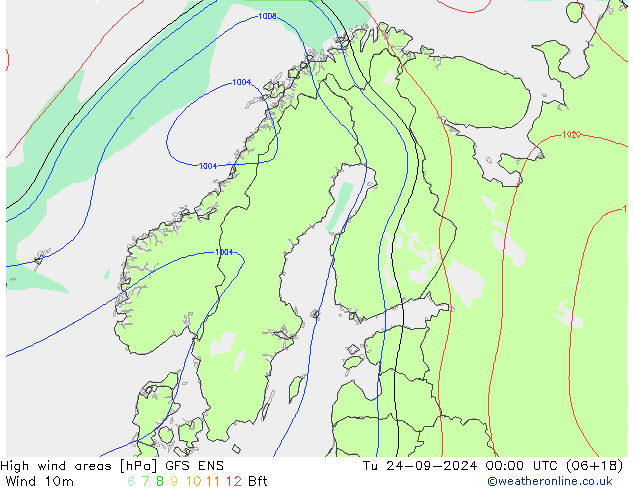 High wind areas GFS ENS вт 24.09.2024 00 UTC