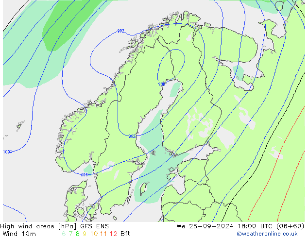 High wind areas GFS ENS We 25.09.2024 18 UTC