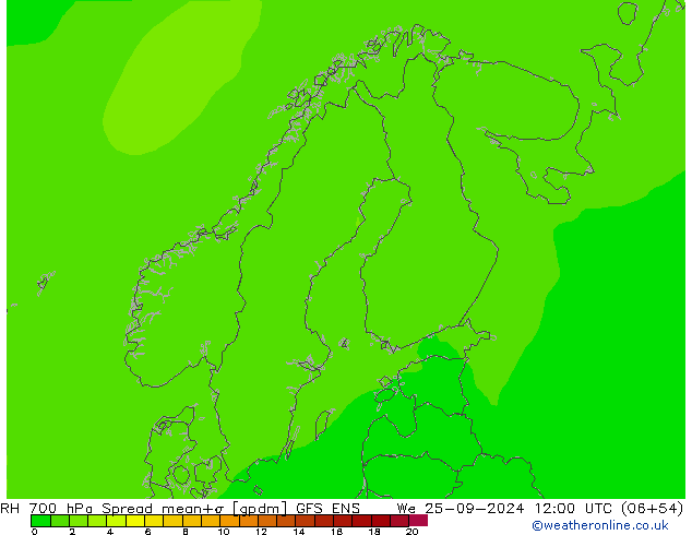 RH 700 hPa Spread GFS ENS  25.09.2024 12 UTC