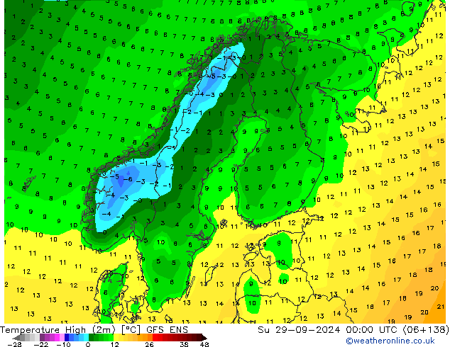 Temp. massima (2m) GFS ENS dom 29.09.2024 00 UTC