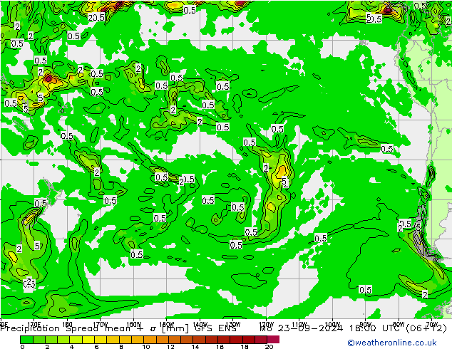 Précipitation Spread GFS ENS lun 23.09.2024 18 UTC