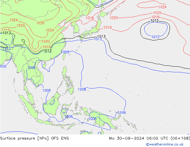 Surface pressure GFS ENS Mo 30.09.2024 06 UTC