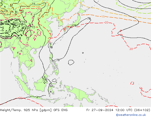 Geop./Temp. 925 hPa GFS ENS vie 27.09.2024 12 UTC