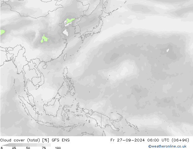 Cloud cover (total) GFS ENS Fr 27.09.2024 06 UTC