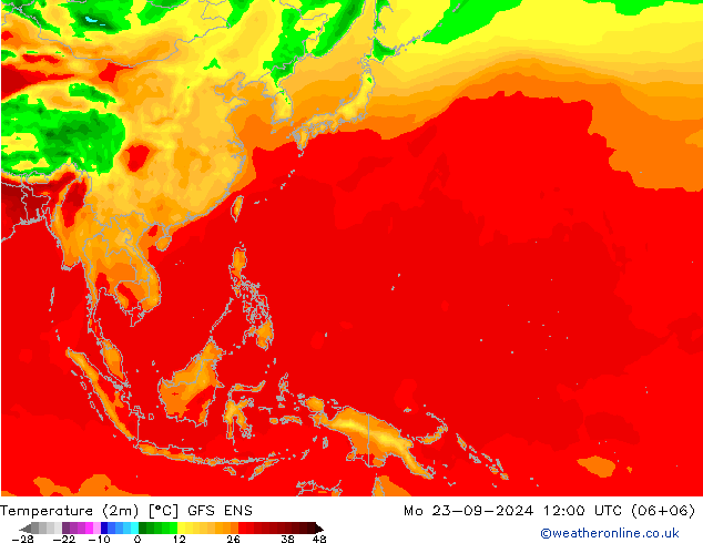 mapa temperatury (2m) GFS ENS pon. 23.09.2024 12 UTC