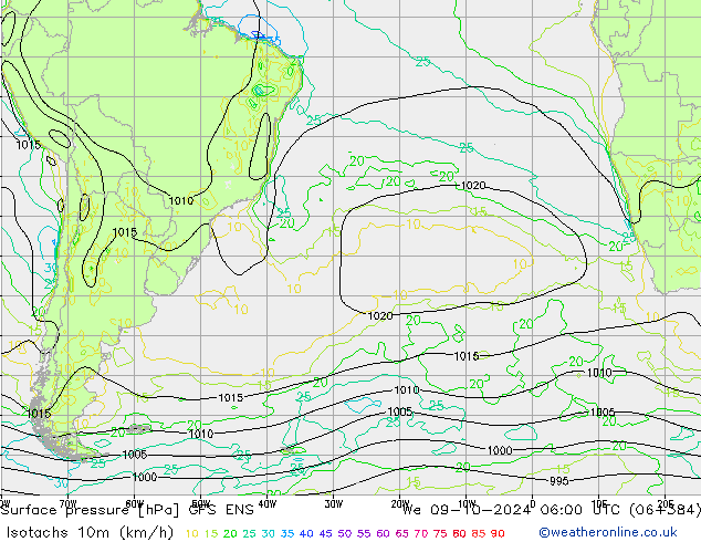 Isotachs (kph) GFS ENS St 09.10.2024 06 UTC