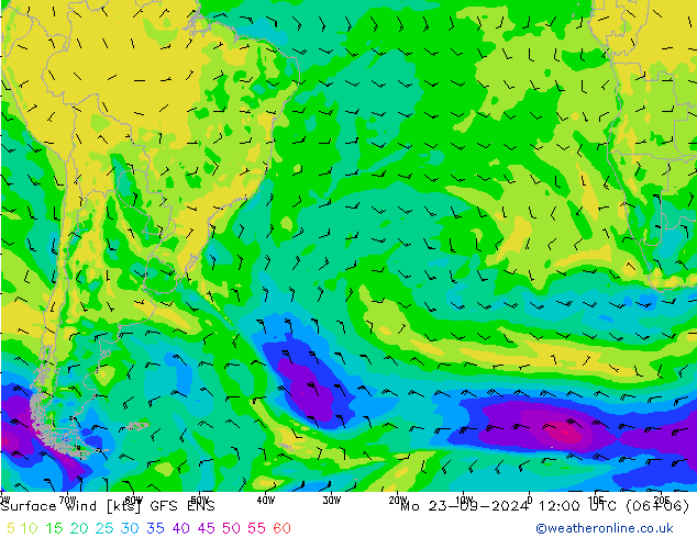 Surface wind GFS ENS Mo 23.09.2024 12 UTC