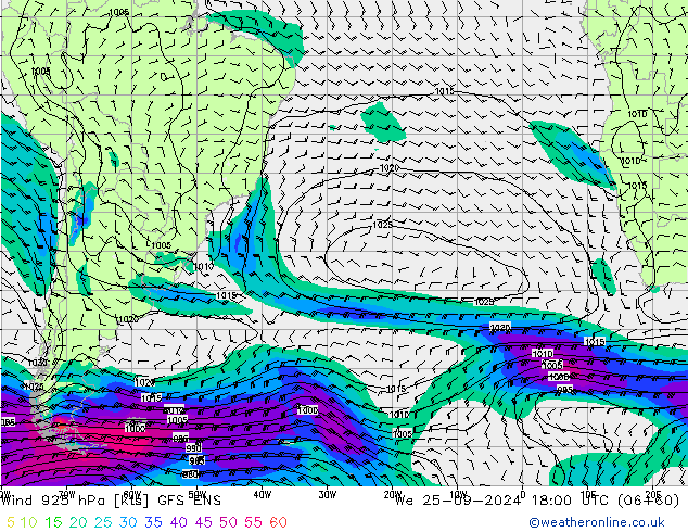 Vento 925 hPa GFS ENS Qua 25.09.2024 18 UTC