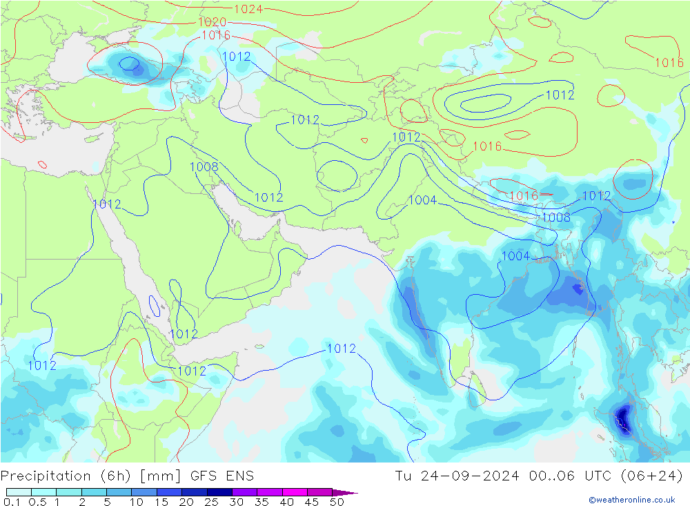 Precipitation (6h) GFS ENS Tu 24.09.2024 06 UTC