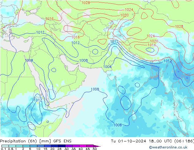 Precipitation (6h) GFS ENS Út 01.10.2024 00 UTC