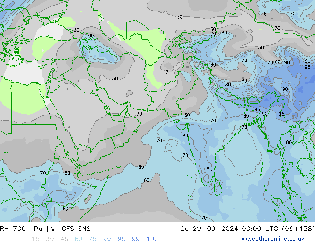 Humedad rel. 700hPa GFS ENS dom 29.09.2024 00 UTC