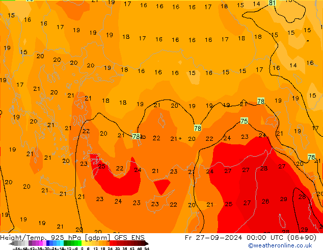 Height/Temp. 925 hPa GFS ENS Sex 27.09.2024 00 UTC