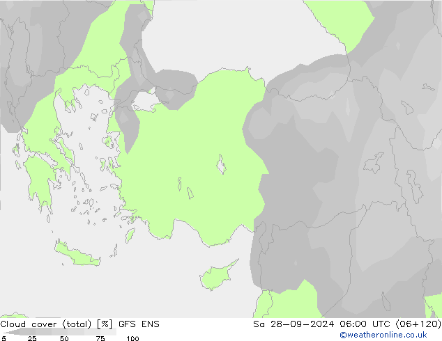 Cloud cover (total) GFS ENS Sa 28.09.2024 06 UTC