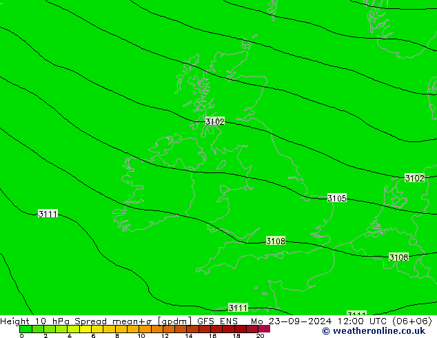 Height 10 hPa Spread GFS ENS Mo 23.09.2024 12 UTC