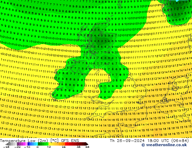 Temperature Low (2m) GFS ENS Th 26.09.2024 18 UTC