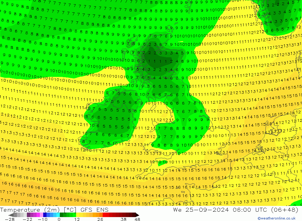 Temperature (2m) GFS ENS We 25.09.2024 06 UTC