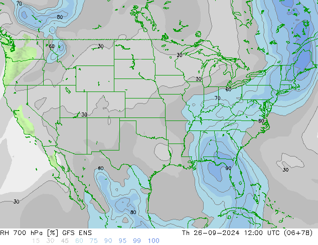 RH 700 hPa GFS ENS Čt 26.09.2024 12 UTC