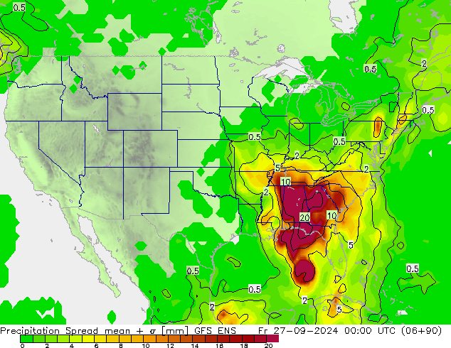 Précipitation Spread GFS ENS ven 27.09.2024 00 UTC