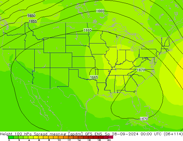 Height 100 hPa Spread GFS ENS sab 28.09.2024 00 UTC