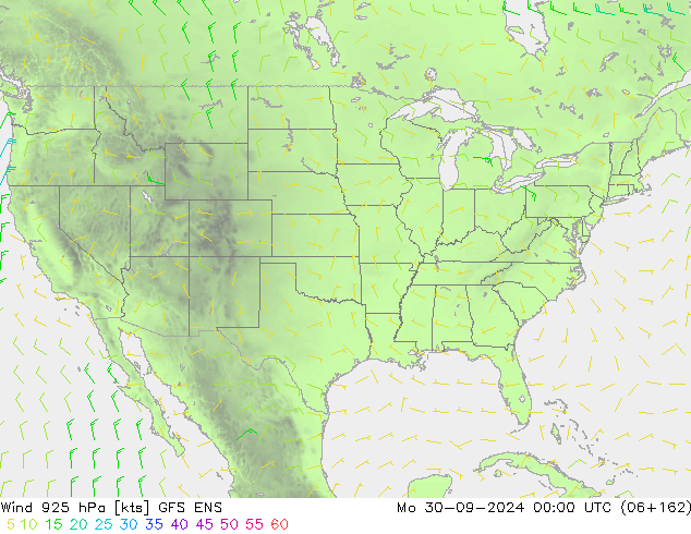 Vent 925 hPa GFS ENS lun 30.09.2024 00 UTC