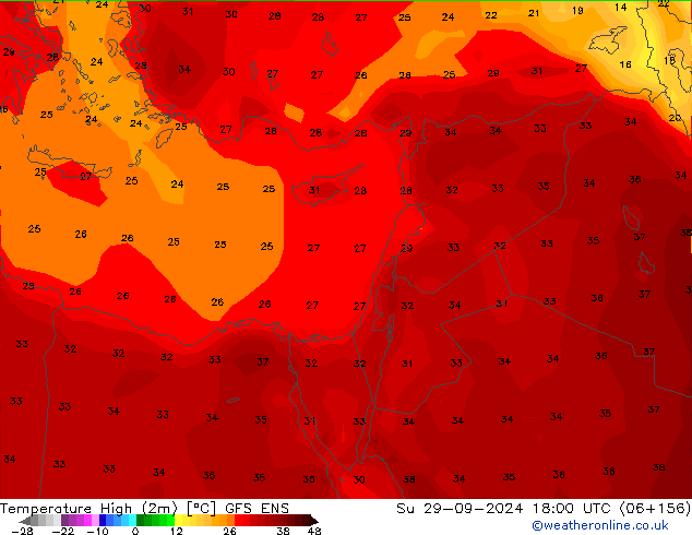 Höchstwerte (2m) GFS ENS So 29.09.2024 18 UTC