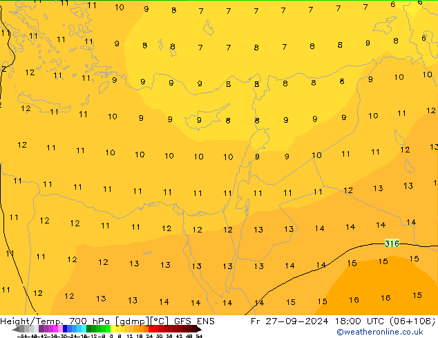 Géop./Temp. 700 hPa GFS ENS ven 27.09.2024 18 UTC