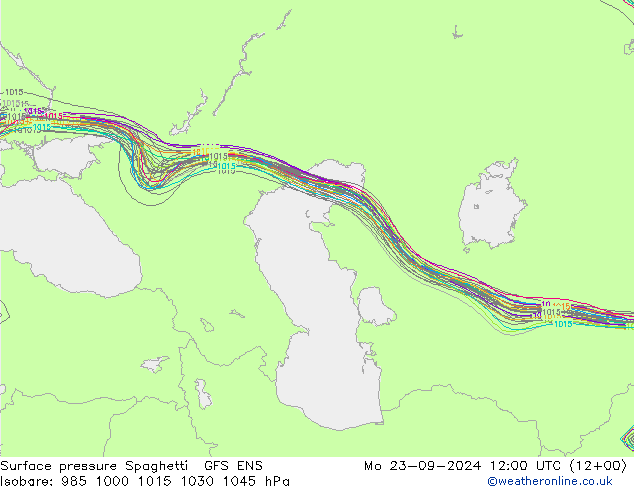 Luchtdruk op zeeniveau Spaghetti GFS ENS ma 23.09.2024 12 UTC